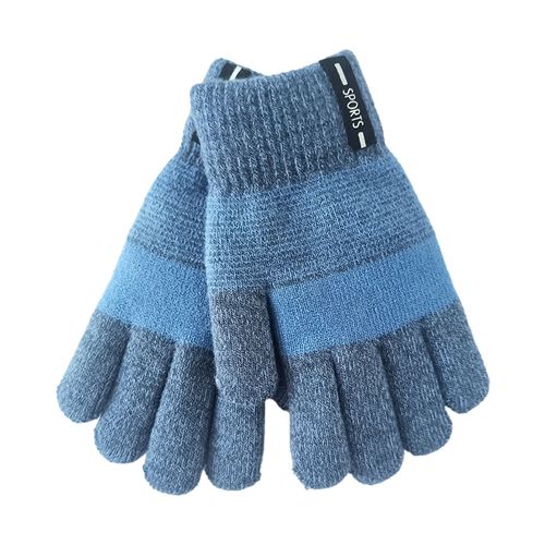 Gants Tricotés Rayés Pour Enfants De 6 À 12 Ans, 1 Paire, Gants À Manchette Côtelée De Couleur Contrastée Pour L'automne Et L'hiver, Pour L'extérieur-Bleu