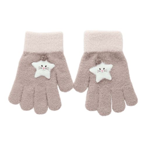Gants Pour Enfants De 6 À 13 Ans, 1 Paire, Étoile À Cinq Branches, Couleur Contrastée, Manchette Côtelée, Gants En Tricot Pour L'extérieur, Automne Et Hiver-Brun