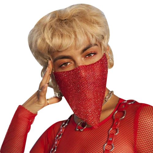 Femmes Sexy Réticulé Strass Visage Bouche Couverture Boîte De Nuit Fête Voile Yashmak-Rouge
