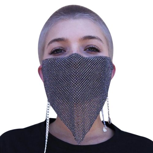 Femmes Sexy Réticulé Strass Visage Bouche Couverture Boîte De Nuit Fête Voile Yashmak-Noir