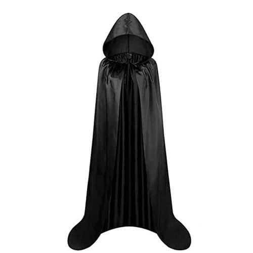 Halloween Enfants Cosplay Cape À Attacher Style Foncé Satin À Capuche Lâche Longueur Au Sol Couleur Pure Unisexe Spectacle De Sorcière Cape De Sorcière-80 Cm