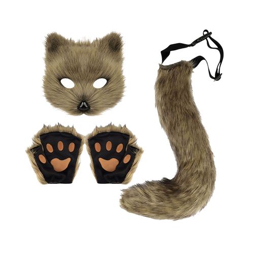 1 Ensemble De Masques De Mitaines En Fausse Queue De Renard Pour Cosplay, Peluche Douce Et Pelucheuse, Tour De Taille Réglable, Antidérapant, Performance Club De Danse, Costumes Paty, Accessoire Queue Artificielle-Café
