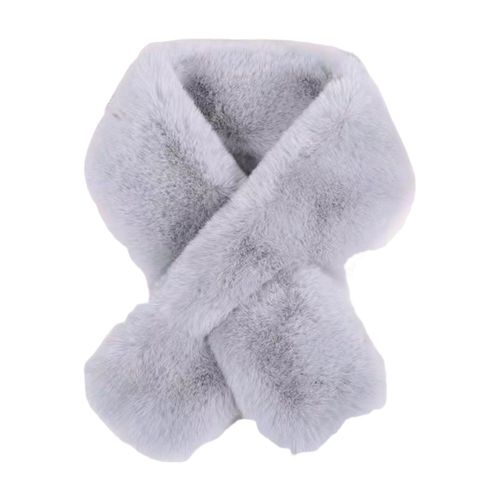 Écharpe Croisée En Fausse Fourrure De Lapin Épaissie Douce Et Confortable En Peluche Résistante Au Froid Couleur Unie Automne Hiver Femme Cache-Cou Écharpe Pour La Vie Quotidienne-Gris