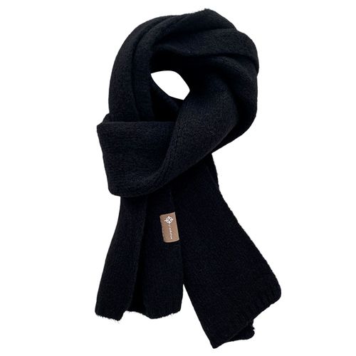 Écharpe Coupe-Vent D'hiver Pour Hommes, Couleur Unie, Tricot Doux Et Épais, Garde Au Chaud Et Confortable, Unisexe, Style Coréen, Pour L'extérieur-Noir