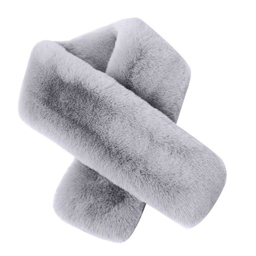 Écharpe Croisée En Fausse Fourrure De Lapin Double Face Épaissie Douce Lavable Garder Au Chaud Couleur Pure Automne Hiver Femme Cache-Cou Écharpe Pour L'extérieur-Gris Clair