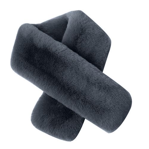 Écharpe Croisée En Fausse Fourrure De Lapin Double Face Épaissie Douce Lavable Garder Au Chaud Couleur Pure Automne Hiver Femme Cache-Cou Écharpe Pour L'extérieur-Gris Foncé