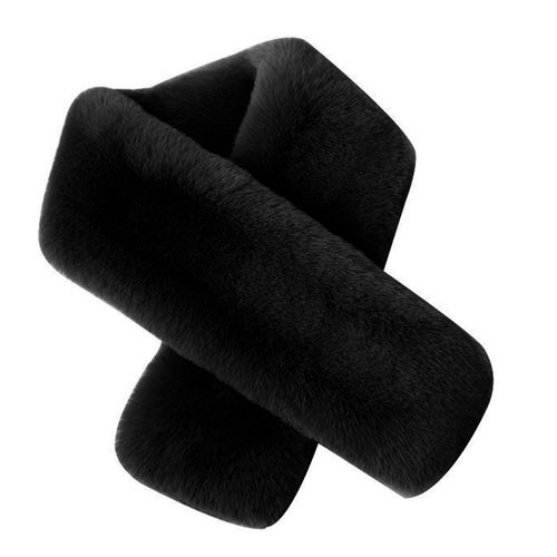 Écharpe Croisée En Fausse Fourrure De Lapin Double Face Épaissie Douce Lavable Garder Au Chaud Couleur Pure Automne Hiver Femme Cache-Cou Écharpe Pour L'extérieur-Noir