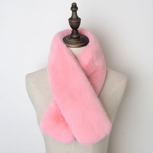 Écharpe Croisée En Fausse Fourrure De Lapin Double Face Épaissie Douce Lavable Garder Au Chaud Couleur Pure Automne Hiver Femme Cache-Cou Écharpe Pour L'extérieur-Rose