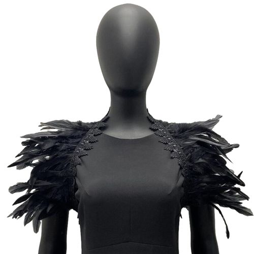 Plume Haussement D'épaules Châle Cape Douce Réglable En Dentelle Décor Gothique Cosplay Fête Corps Scène Performance Faux Col Danseur Costume Écharpe-80 Cm Noir