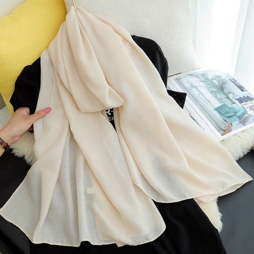 Femmes Été Écharpe Grande Longue Légère Plage Gaze Châle Enveloppement Couleur Unie Mince Long Châle Usage Quotidien-Beige