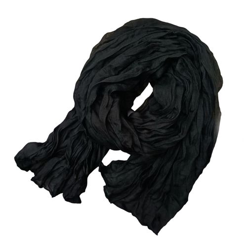 Écharpe Longue Plissée De Couleur Unie Pour Femme, Écharpe Rétro Chaude Et Douce D'inspiration Vintage, Automne Hiver-180 Cm Noir