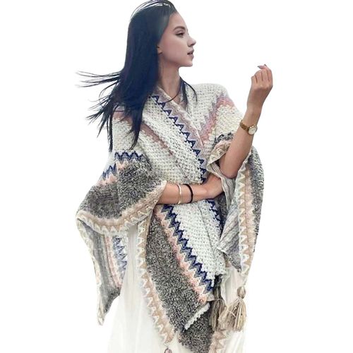 Châle en tricot pour femmes, Style ethnique, cape de couleur en Patchwork avec décor de réfrigérateur, châle drapé, accessoire pour robe de Cocktail-je