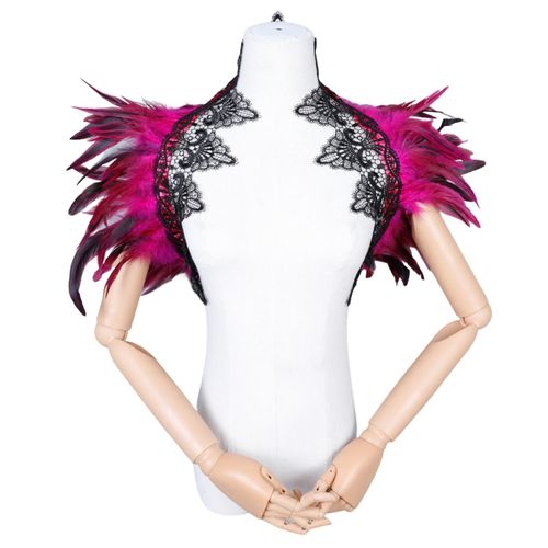 Femmes Châle Paon Plume Écharpe Cape Gothique Costume Fait À La Main Vintage Épaule Cape Avec Cravate Réglable-80 Cm Rose Rouge