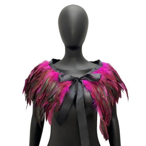 Châle De Style Gothique Pour Femmes, Cape En Plumes, Écharpe D'épaule, Costume De Carnaval, Châle Vintage Fait À La Main Avec Cravate En Satin Réglable-Rose Rouge