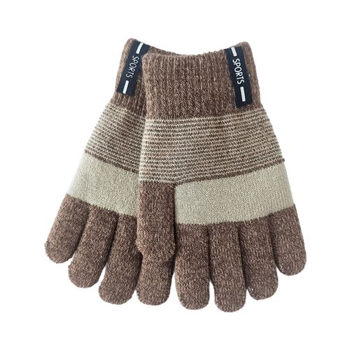 Gants Tricotés Rayés Pour Enfants De 6 À 12 Ans, 1 Paire, Gants À Manchette Côtelée De Couleur Contrastée Pour L'automne Et L'hiver, Pour L'extérieur-Kaki