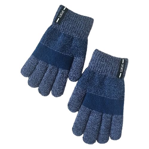 Gants Tricotés Rayés Pour Enfants De 6 À 12 Ans, 1 Paire, Gants À Manchette Côtelée De Couleur Contrastée Pour L'automne Et L'hiver, Pour L'extérieur-Bleu Foncé