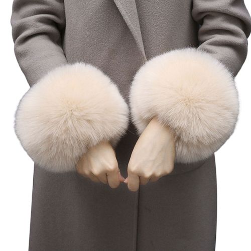 1 Paire De Manchettes En Fausse Fourrure, Couleur Unie, Épaisse Et Chaude, Accessoire Pour Manteaux, Vestes, Célébrités, Bal De Fin D'année, Manchettes Supplémentaires-Beige