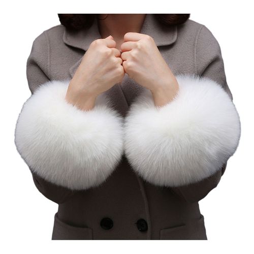 1 Paire De Manchettes En Fausse Fourrure, Couleur Unie, Épaisse Et Chaude, Accessoire Pour Manteaux, Vestes, Célébrités, Bal De Fin D'année, Manchettes Supplémentaires-Blanc