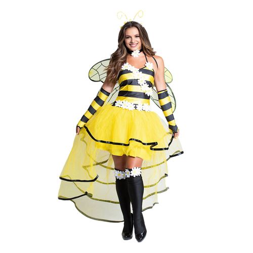 Costume De Cosplay D'abeille Avec Ailes Et Antennes, Costume De Jeu De Rôle De Fête D'halloween, Décor De Fleurs, Robe À Ourlet De Gâteau Éparpillé-Xxxl