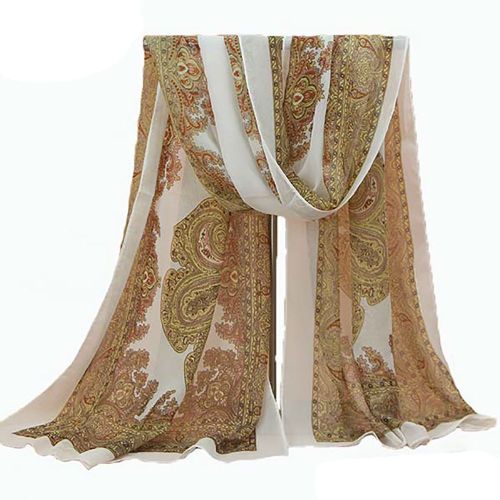 Femmes Mode Longue Mousseline De Soie Douce Fleur Écharpe Pure Wrap Cou Châle Étole Cadeau-Beige