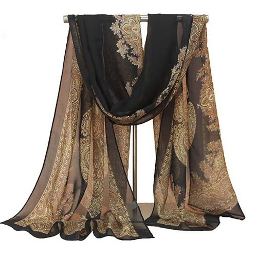 Femmes Mode Longue Mousseline De Soie Douce Fleur Écharpe Pure Wrap Cou Châle Étole Cadeau-Noir