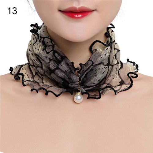 Écharpe Peinture Impression Imitation Perle Durable Bord À Volants Dame Foulard Pour Banquet-13
