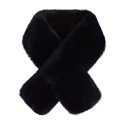 Écharpe Croisée En Fausse Fourrure De Lapin Épaissie Douce Et Confortable En Peluche Résistante Au Froid Couleur Unie Automne Hiver Femme Cache-Cou Écharpe Pour La Vie Quotidienne-Noir