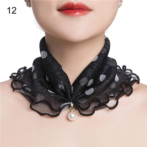 Écharpe Peinture Impression Imitation Perle Durable Bord À Volants Dame Foulard Pour Banquet-12