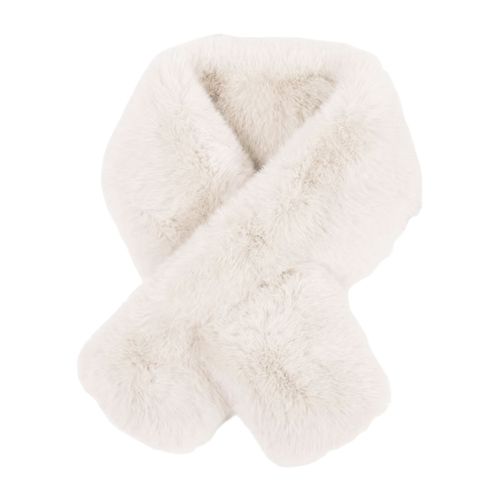 Écharpe Croisée En Fausse Fourrure De Lapin Épaissie Douce Et Confortable En Peluche Résistante Au Froid Couleur Unie Automne Hiver Femme Cache-Cou Écharpe Pour La Vie Quotidienne-Blanc
