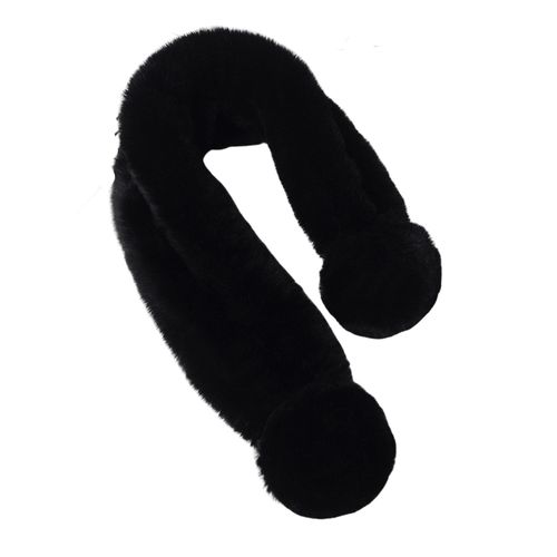 Écharpe Croisée En Fausse Fourrure De Lapin, Pompons Épais Et Pelucheux, Doux, Résistant Au Froid, Couleur Unie, Automne Hiver, Cache-Cou Pour Femme, Écharpe Pour L'extérieur-Noir