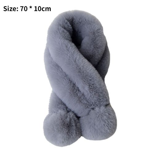 Écharpe Croisée En Fausse Fourrure De Lapin, Pompons Épais Et Pelucheux, Doux, Résistant Au Froid, Couleur Unie, Automne Hiver, Cache-Cou Pour Femme, Écharpe Pour L'extérieur-Gris Foncé