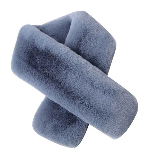Écharpe Croisée En Fausse Fourrure De Lapin Double Face Épaissie Douce Lavable Garder Au Chaud Couleur Pure Automne Hiver Femme Cache-Cou Écharpe Pour L'extérieur-Bleu
