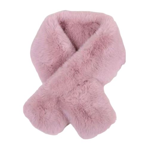 Écharpe Croisée En Fausse Fourrure De Lapin Épaissie Douce Et Confortable En Peluche Résistante Au Froid Couleur Unie Automne Hiver Femme Cache-Cou Écharpe Pour La Vie Quotidienne-Rose