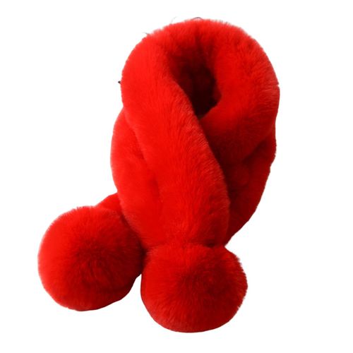 Écharpe Croisée En Fausse Fourrure De Lapin, Pompons Épais Et Pelucheux, Doux, Résistant Au Froid, Couleur Unie, Automne Hiver, Cache-Cou Pour Femme, Écharpe Pour L'extérieur-Rouge