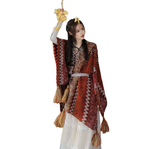 Châle en tricot pour femmes, Style ethnique, cape de couleur en Patchwork avec décor de réfrigérateur, châle drapé, accessoire pour robe de Cocktail-G