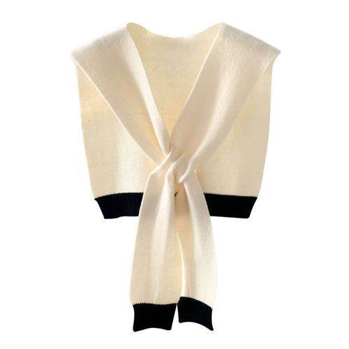 Châle Tricoté Pour Femmes, Patchwork De Couleurs, Design Noué Doux, Polyvalent, Texture Douce, Écharpe Chaude D'hiver-Beige