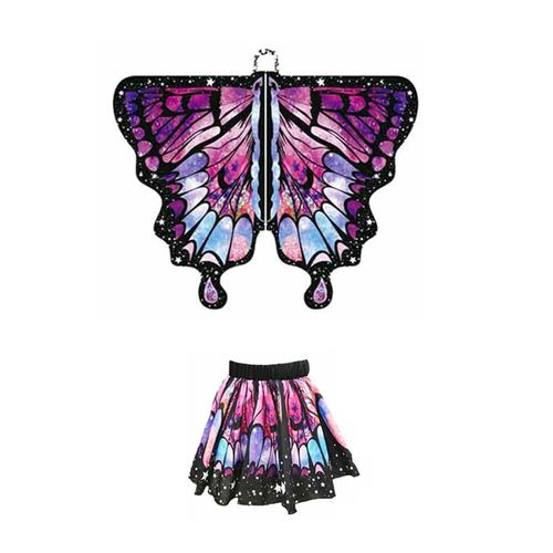 Cape Papillon Pour Enfants, Déguisement D'aile De Fée Colorée Avec Manches Flottantes, Ourlet Superposé, Jupe De Carnaval, Accessoire De Photographie D'halloween, Masque Bandeau-L Rouge 2 Pièces