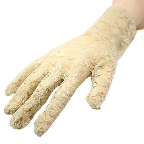 Femmes Sexy Dentelle Fleur Maille Costume De Fête De Mariage Conduite Gants De Soirée-Beige
