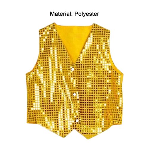 Gilet De Costume À Paillettes Unisexe Coloré Pour Enfants, Gilet À Paillettes Sans Manches Pour Fête-Jaune L