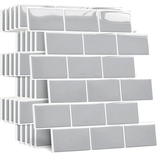 (Gris) 10 pièces de crédence adhésive épaisse pour cuisine et salle de bain, faux carreaux muraux adhésifs, crédence de cuisine blanche adhésive, carrelage mural adhésif 3D en PVC imperméable