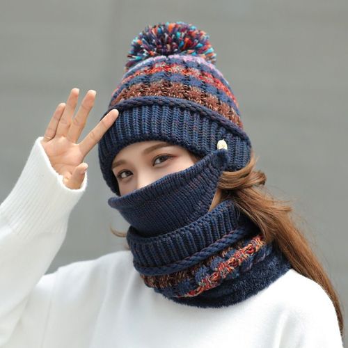 Bonnets D'hiver Doublés En Polaire Pour Femmes, Bonnet Tricoté, Écharpe, Masque