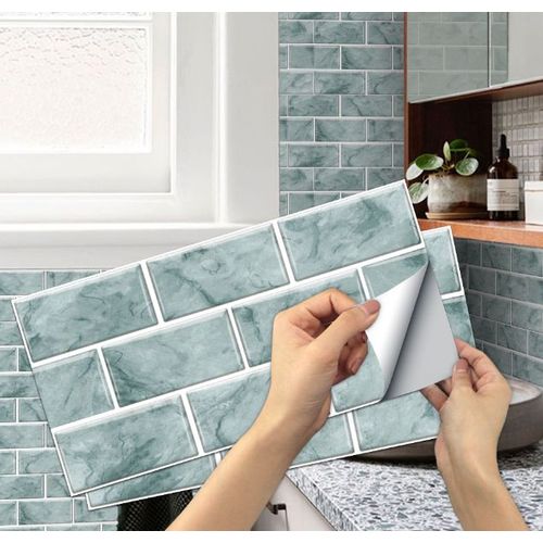 Lot de 6 autocollants pour carrelage de cuisine (marbre), autocollants imperméables en PVC, autocollants muraux pour salle de bain et cuisine