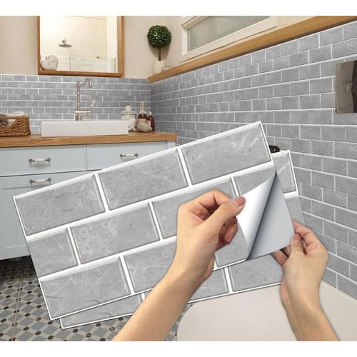 Lot de 6 autocollants pour carrelage de cuisine, autocollants pour carrelage en PVC imperméable, autocollants pour carrelage mural pour salle de bain et cuisine