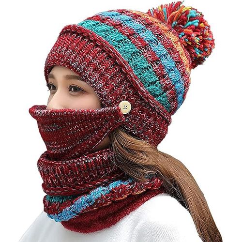 Bonnets D'hiver Doublés En Polaire Pour Femmes, Bonnet Tricoté, Écharpe, Masque