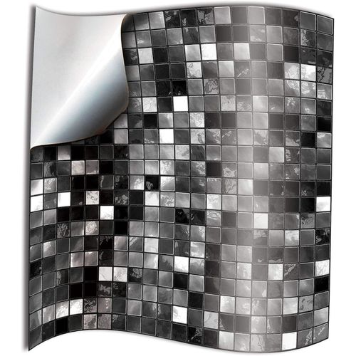 Lot de 24 autocollants pour carrelage de salle de bain et de cuisine, 10 x 10 cm, noir et blanc, mosaïque 2D, pour décoration murale