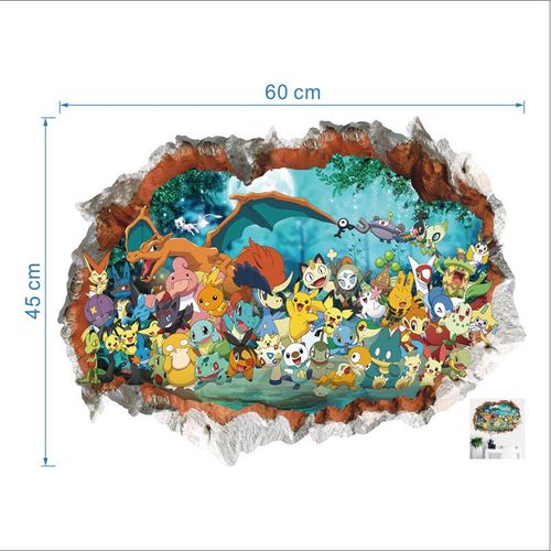 Autocollant mural Pokémon Go 3D, papier peint autocollant, décoration de chambre d'enfant (45 x 60 cm)