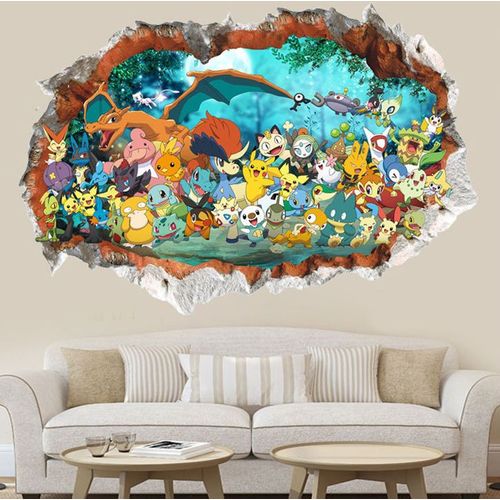 Autocollant mural Pokémon Go 3D, dessin animé, papier peint autocollant, décoration de chambre d'enfant (60 x 90 cm)