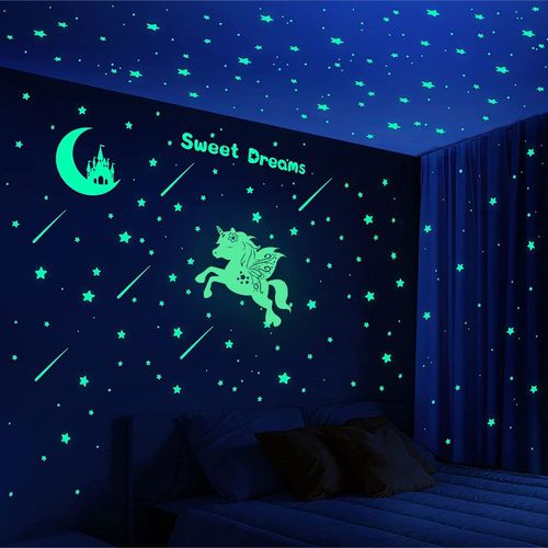 Château D'étoiles Et De Lune Phosphorescent, Licorne Lumineuse Pour Plafonds Et Murs, Décoration De Chambre D'enfant Ou Cadeau D'anniversaire