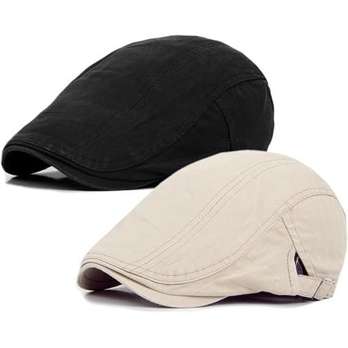 Lot De 2 Casquettes Plates Pour Homme, Style Gavroche, Beige/Noir, En Coton, Ajustables Et Respirantes, Style Chauffeur De Taxi Irlandais, Style Lierre, Pour La Conduite, La Chasse, Le Gatsby