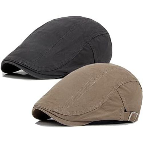 Lot De 2 Casquettes Plates Pour Homme, Style Gavroche, Grises Et Kaki, En Coton, Ajustables Et Respirantes, Idéales Pour La Conduite, La Chasse Ou Le Taxi Irlandais.